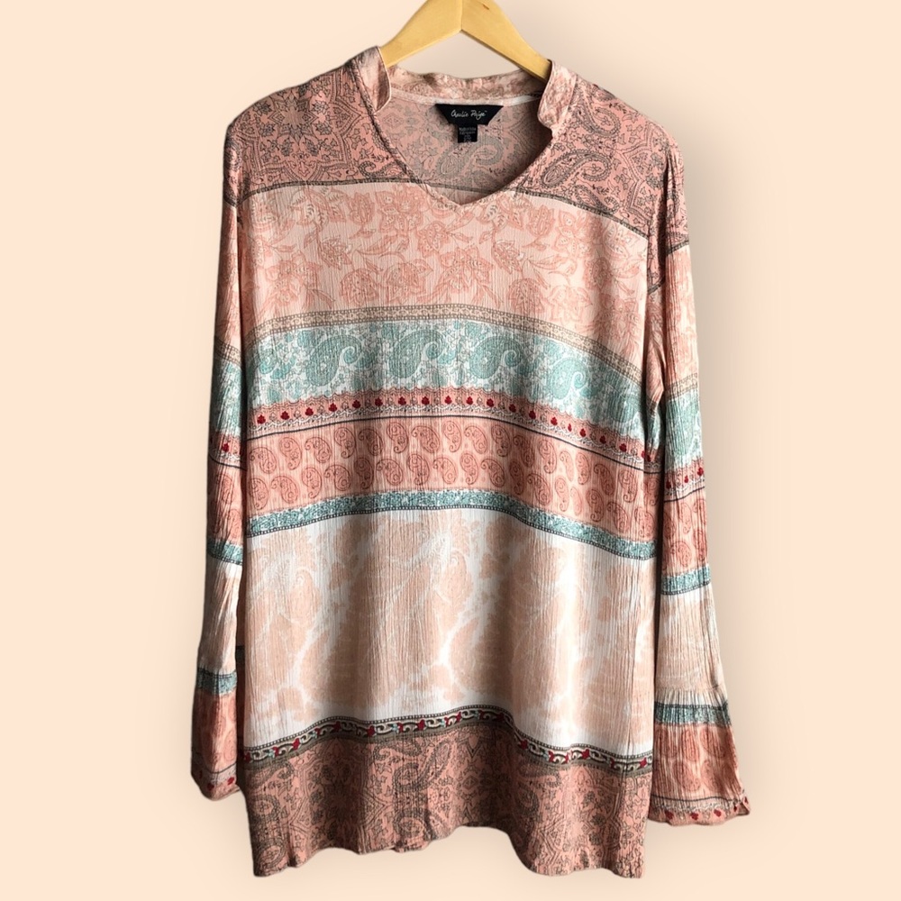 Charlie Paige Paisley Peach Bell Sleeve Top Women’s S/M Bohemian Hippie Casual